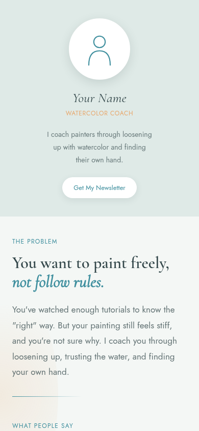Watercolor Coach sample site mobile view